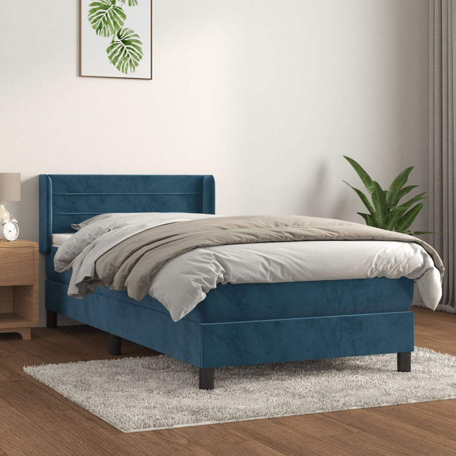 Boxspring Met Matras Fluweel Donkerblauw 80X200 Cm 80 x 200 cm Horizontale strepen