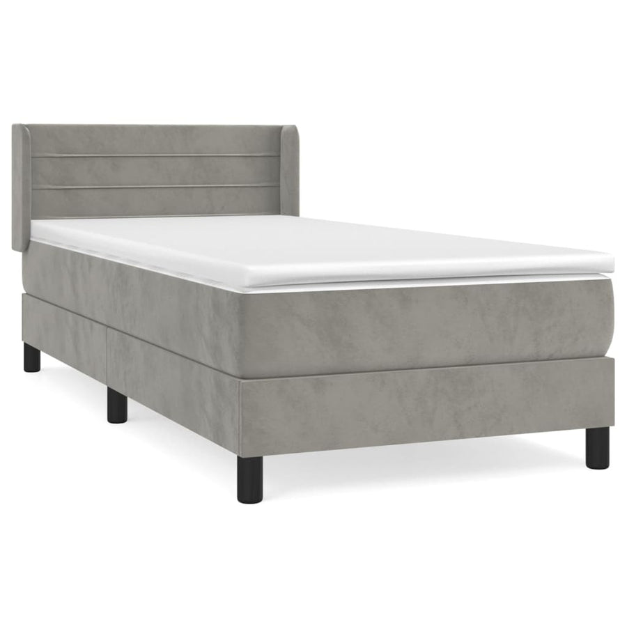 Boxspring Met Matras Fluweel Lichtgrijs 90 x 190 cm Horizontale strepen