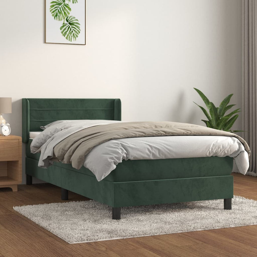 Boxspring Met Matras Fluweel Donkergroen 90 x 190 cm Horizontale strepen