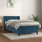Box spring bed with velvet dark blue mattress 90x190 cm