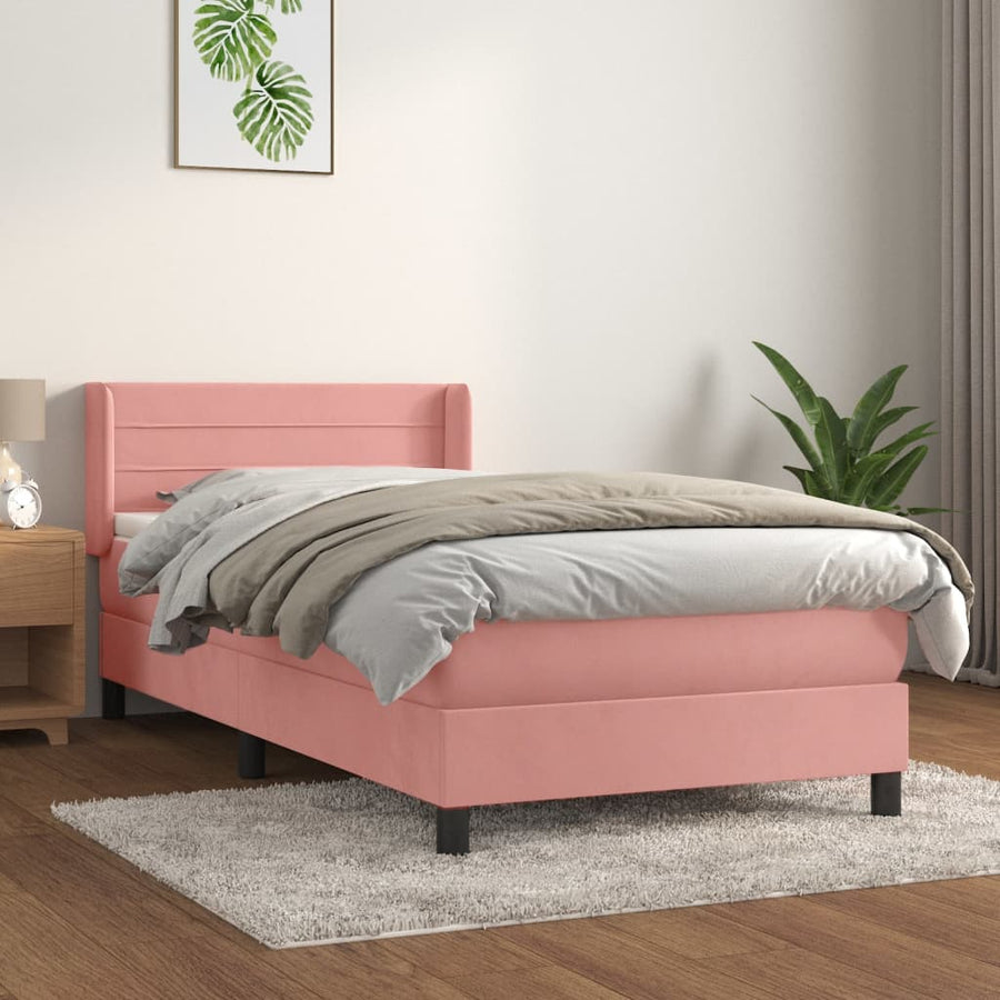 Boxspring Met Matras Fluweel Roze 90 x 190 cm Horizontale strepen