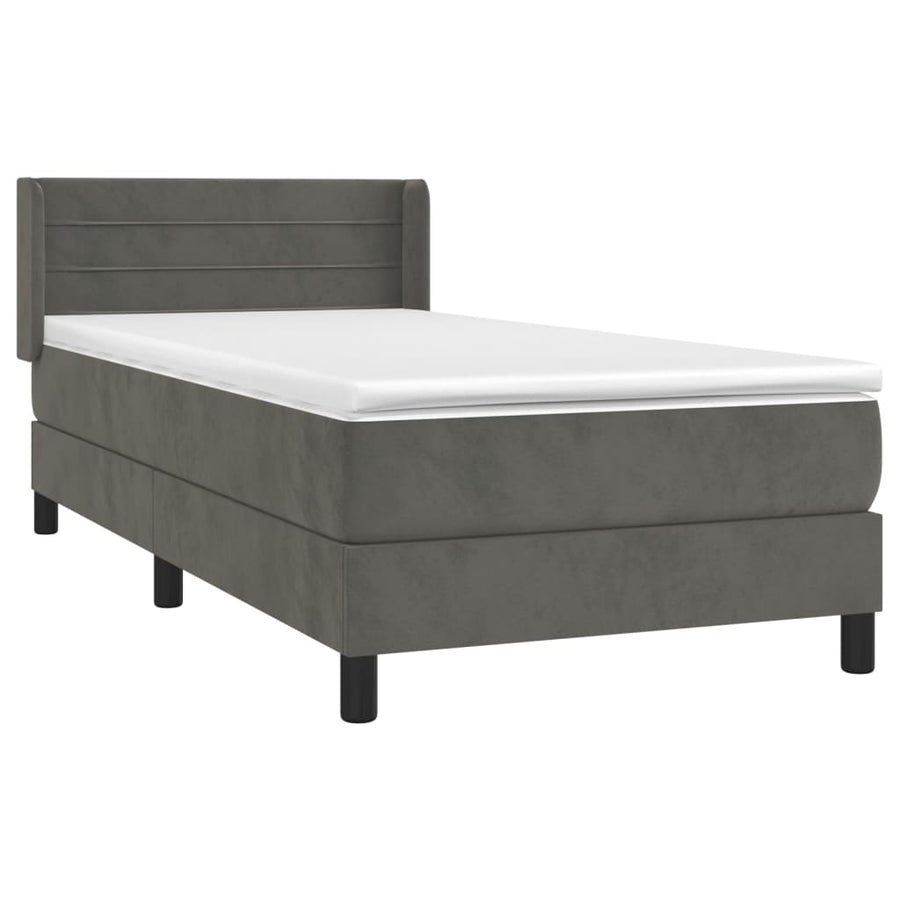 Boxspring Met Matras Fluweel Donkergrijs 90 x 200 cm Horizontale strepen