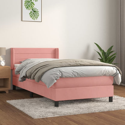Boxspring Met Matras Fluweel Roze 90 x 200 cm Horizontale strepen