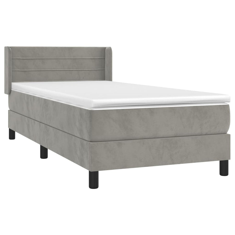 Boxspring Met Matras Fluweel Lichtgrijs 100 x 200 cm Horizontale strepen