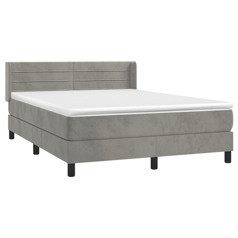 Boxspring Met Matras Fluweel Lichtgrijs 140 x 190 cm Horizontale strepen