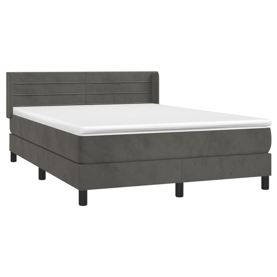 Boxspring Met Matras Fluweel Donkergrijs 140 x 190 cm Horizontale strepen