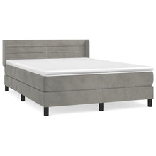 Boxspring Met Matras Fluweel Lichtgrijs 140 x 200 cm Horizontale strepen