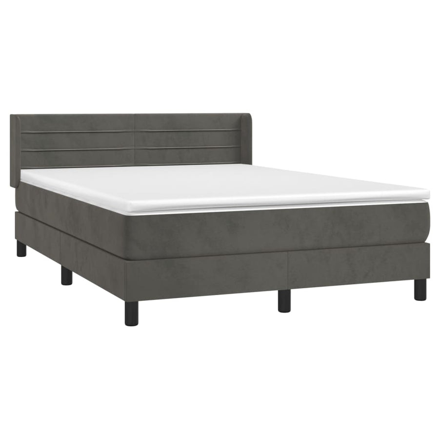 Boxspring Met Matras Fluweel Donkergrijs 140 x 200 cm Horizontale strepen