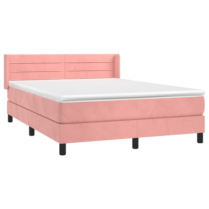 Boxspring Met Matras Fluweel Roze 140 x 200 cm Horizontale strepen