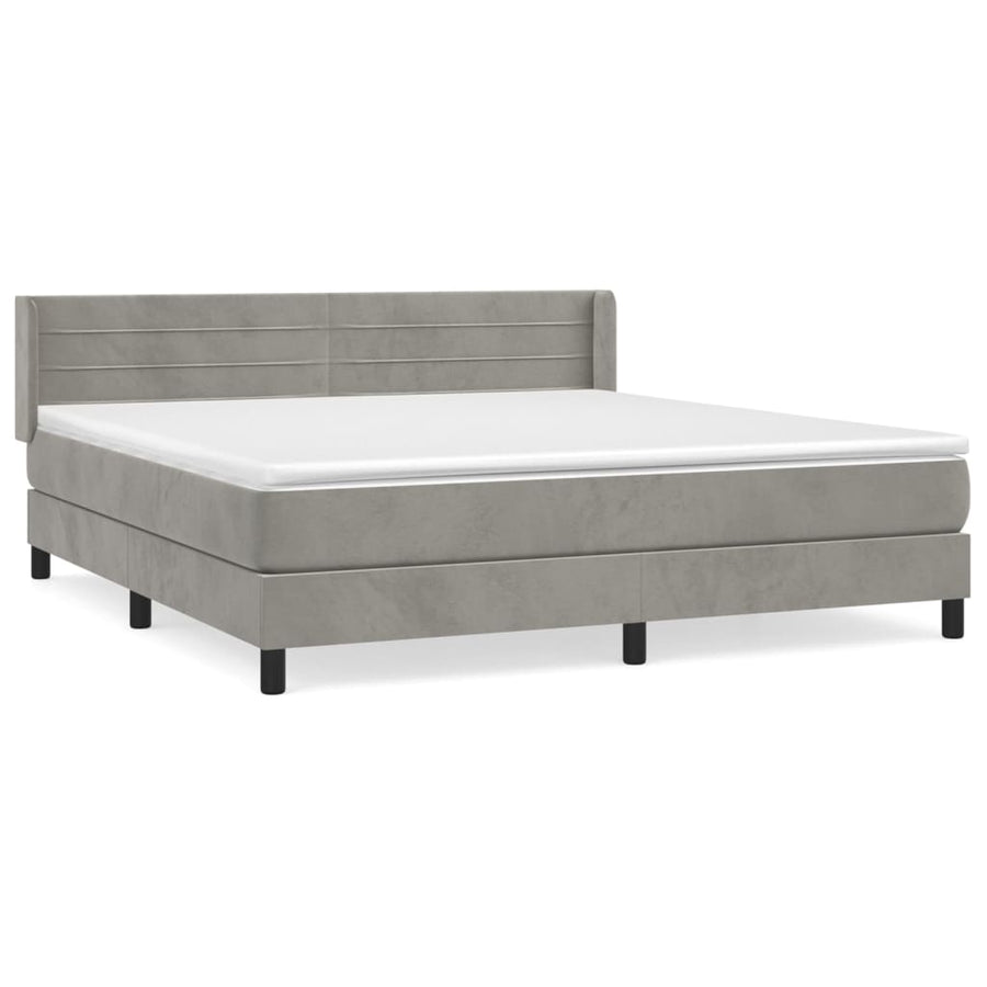 Boxspring Met Matras Fluweel Lichtgrijs 160 x 200 cm Horizontale strepen