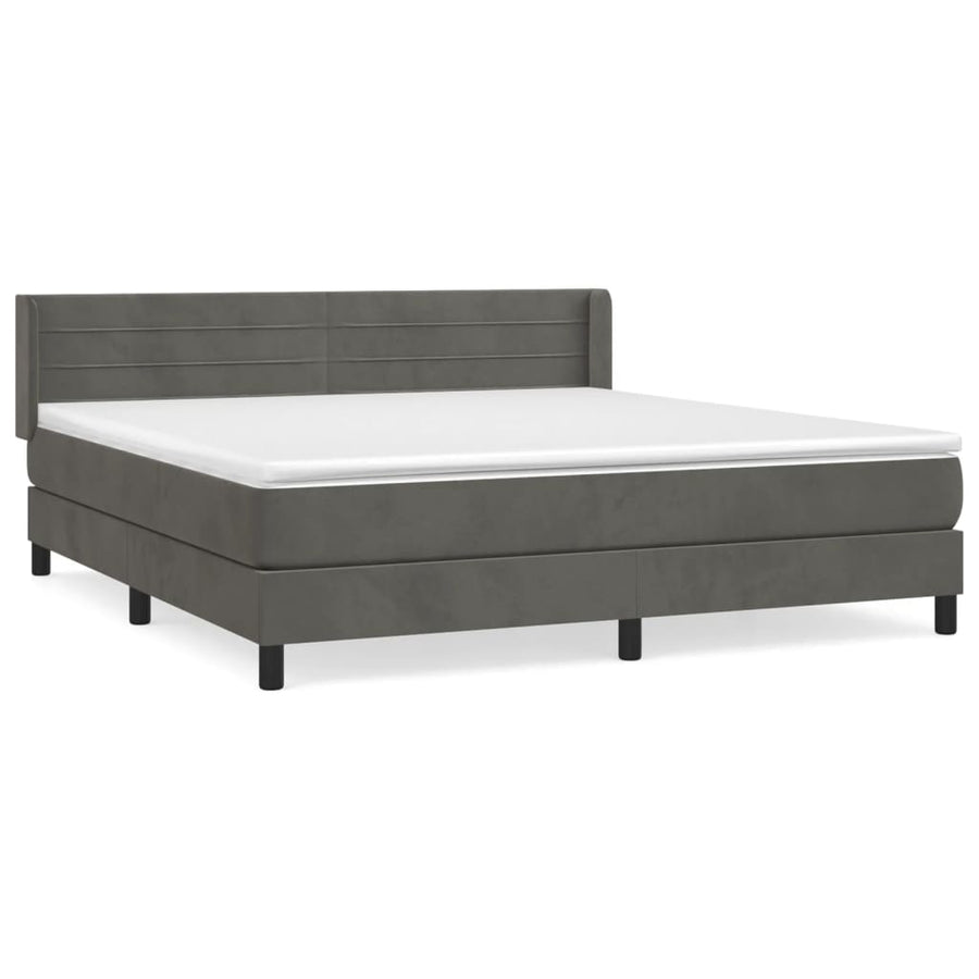 Boxspring Met Matras Fluweel Donkergrijs 160 x 200 cm Horizontale strepen