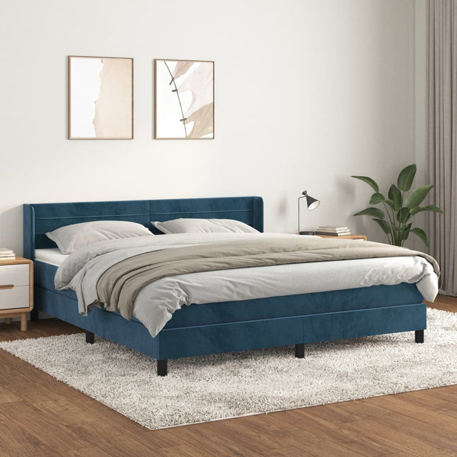 Boxspring Met Matras Fluweel Donkerblauw 160 x 200 cm Horizontale strepen