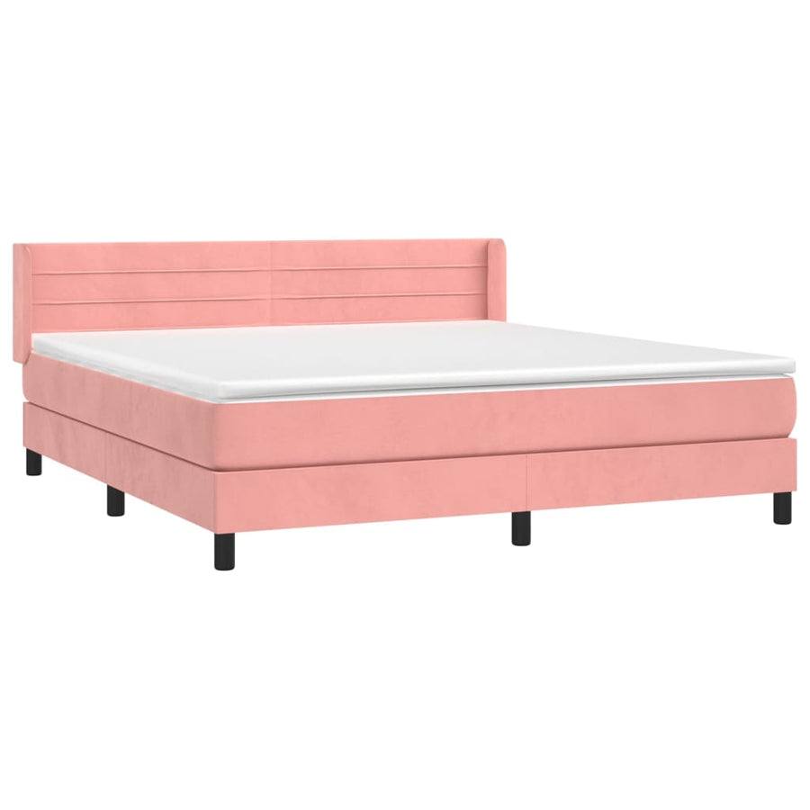 Boxspring Met Matras Fluweel Roze 160 x 200 cm Horizontale strepen