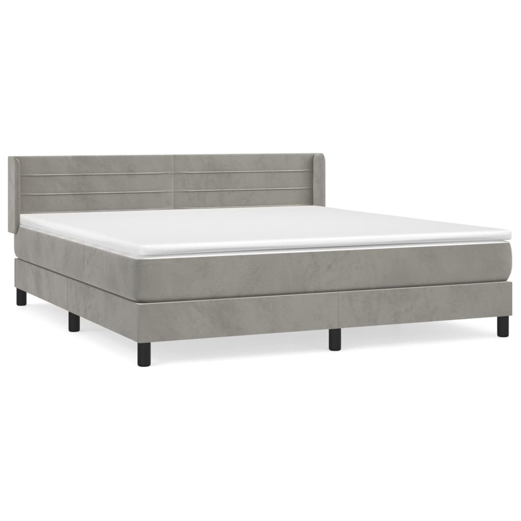 Boxspring Met Matras Fluweel Lichtgrijs 180 x 200 cm Horizontale strepen