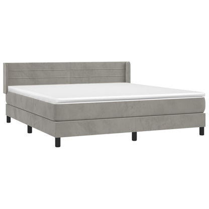 Boxspring Met Matras Fluweel Lichtgrijs 180 x 200 cm Horizontale strepen