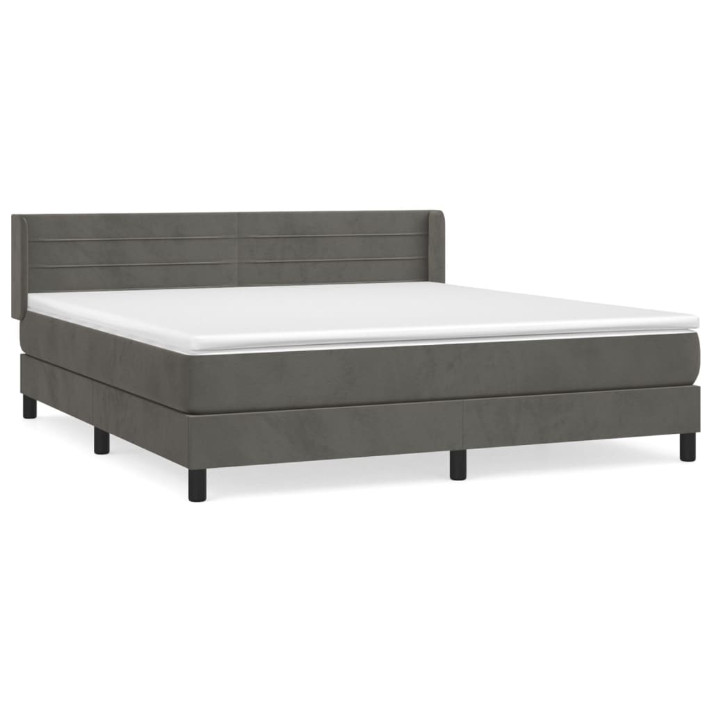 Boxspring Met Matras Fluweel Donkergrijs 180 x 200 cm Horizontale strepen