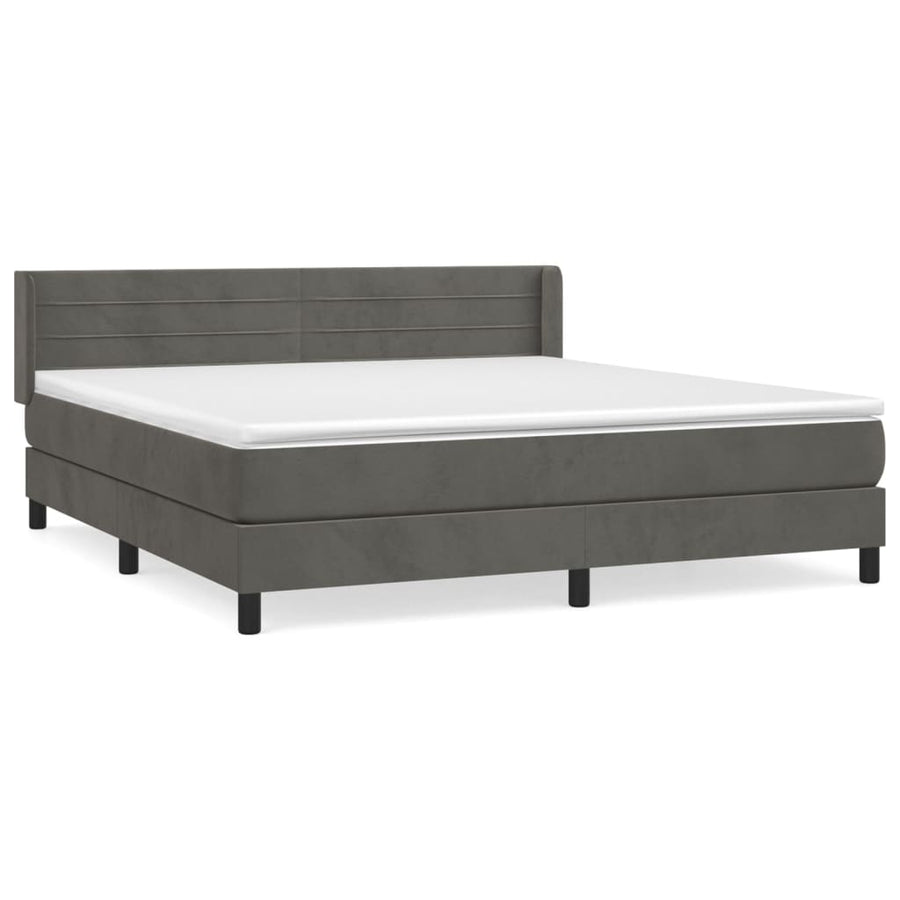 Boxspring Met Matras Fluweel Donkergrijs 180 x 200 cm Horizontale strepen