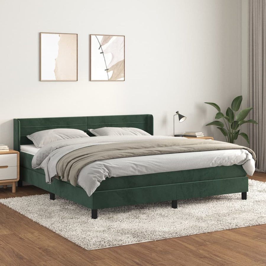 Boxspring Met Matras Fluweel Donkergroen 180X200 Cm Donkergroen 180 x 200 cm Horizontale strepen
