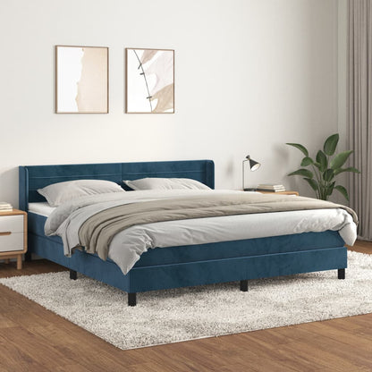 Boxspring Met Matras Fluweel Donkerblauw 180 x 200 cm Horizontale strepen