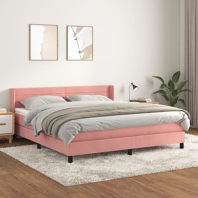 Boxspring Met Matras Fluweel Roze 180 x 200 cm Horizontale strepen