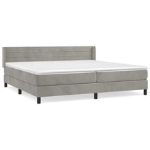 Boxspring Met Matras Fluweel Lichtgrijs 200 x 200 cm Horizontale strepen