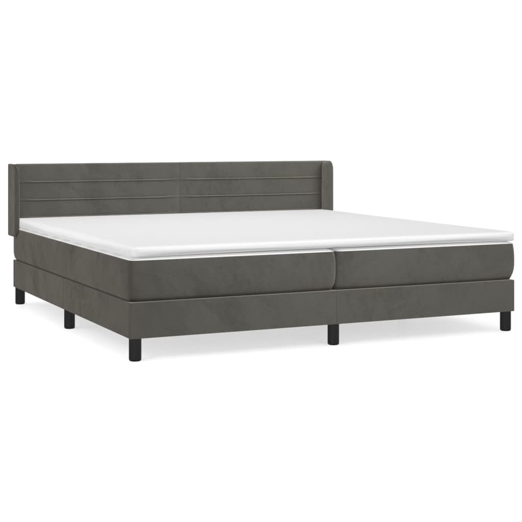 Boxspring Met Matras Fluweel Donkergrijs 200 x 200 cm Horizontale strepen