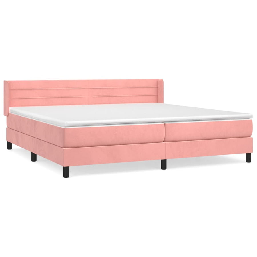 Boxspring Met Matras Fluweel Roze 200 x 200 cm Horizontale strepen