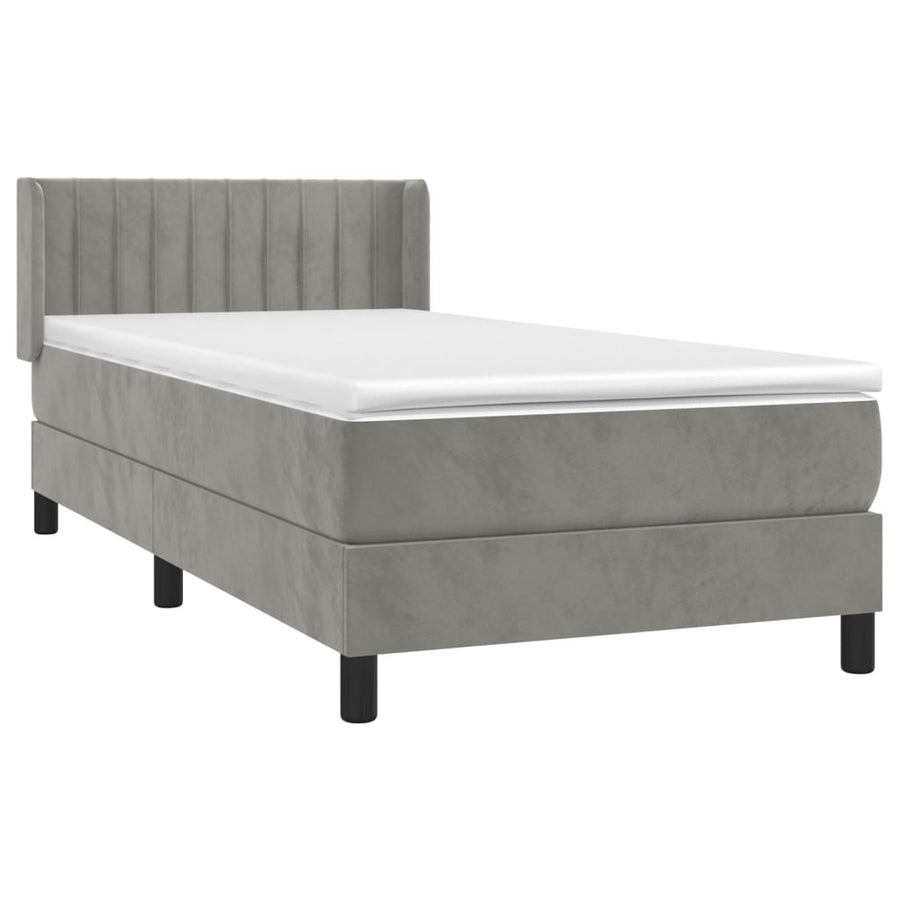 Boxspring Met Matras Fluweel Lichtgrijs 80 x 200 cm Verticale strepen