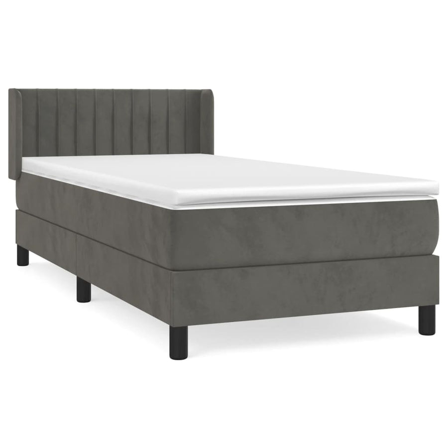 Boxspring Met Matras Fluweel Donkergrijs 90 x 190 cm Verticale strepen