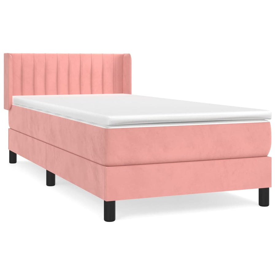 Boxspring Met Matras Fluweel Roze 90 x 190 cm Verticale strepen