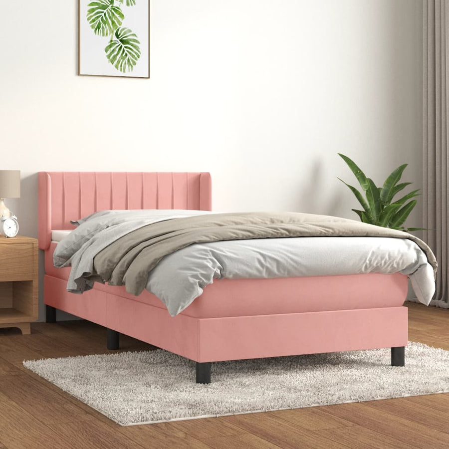Boxspring Met Matras Fluweel Roze 90 x 190 cm Verticale strepen