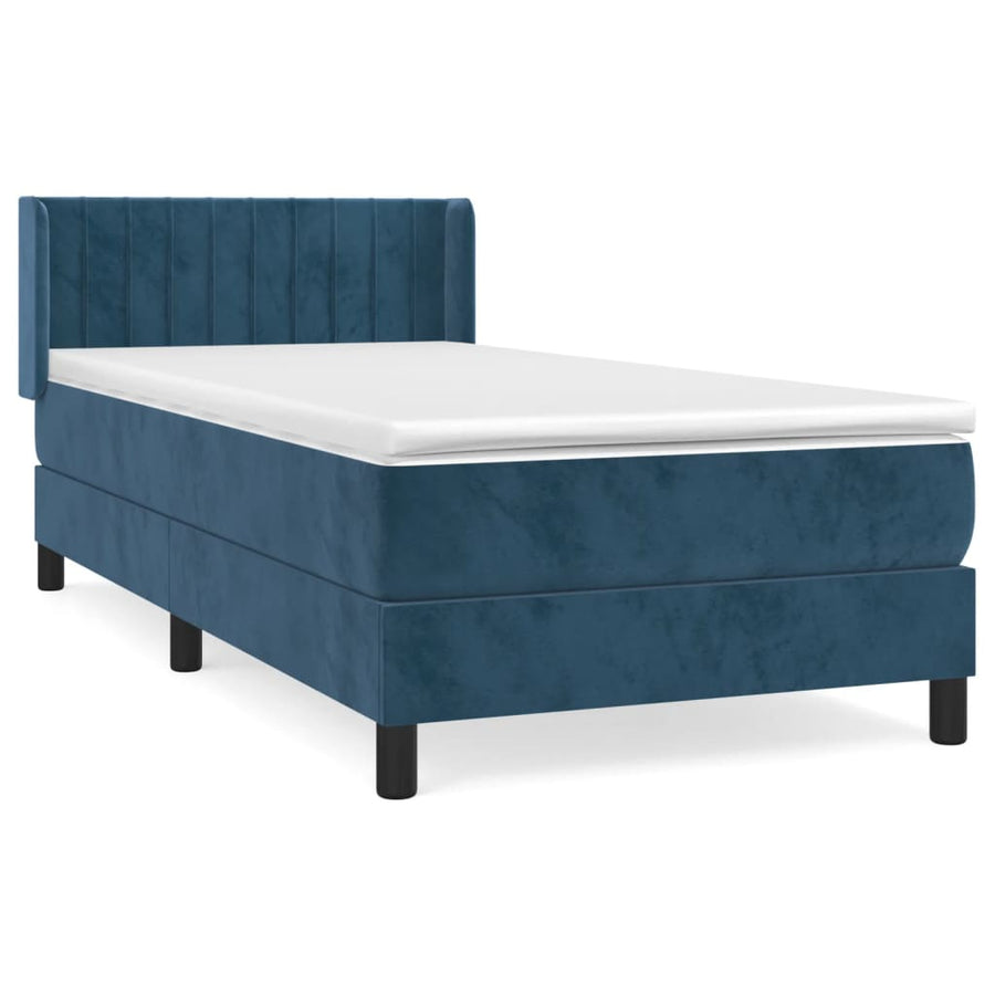 Boxspring Met Matras Fluweel Donkerblauw 90 x 200 cm Verticale strepen