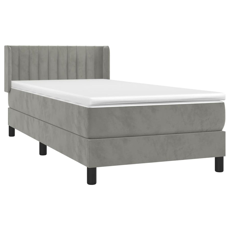 Boxspring Met Matras Fluweel Lichtgrijs 100 x 200 cm Verticale strepen