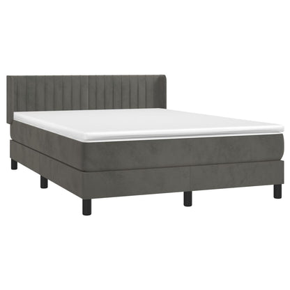 Boxspring Met Matras Fluweel Donkergrijs 140 x 190 cm Verticale strepen