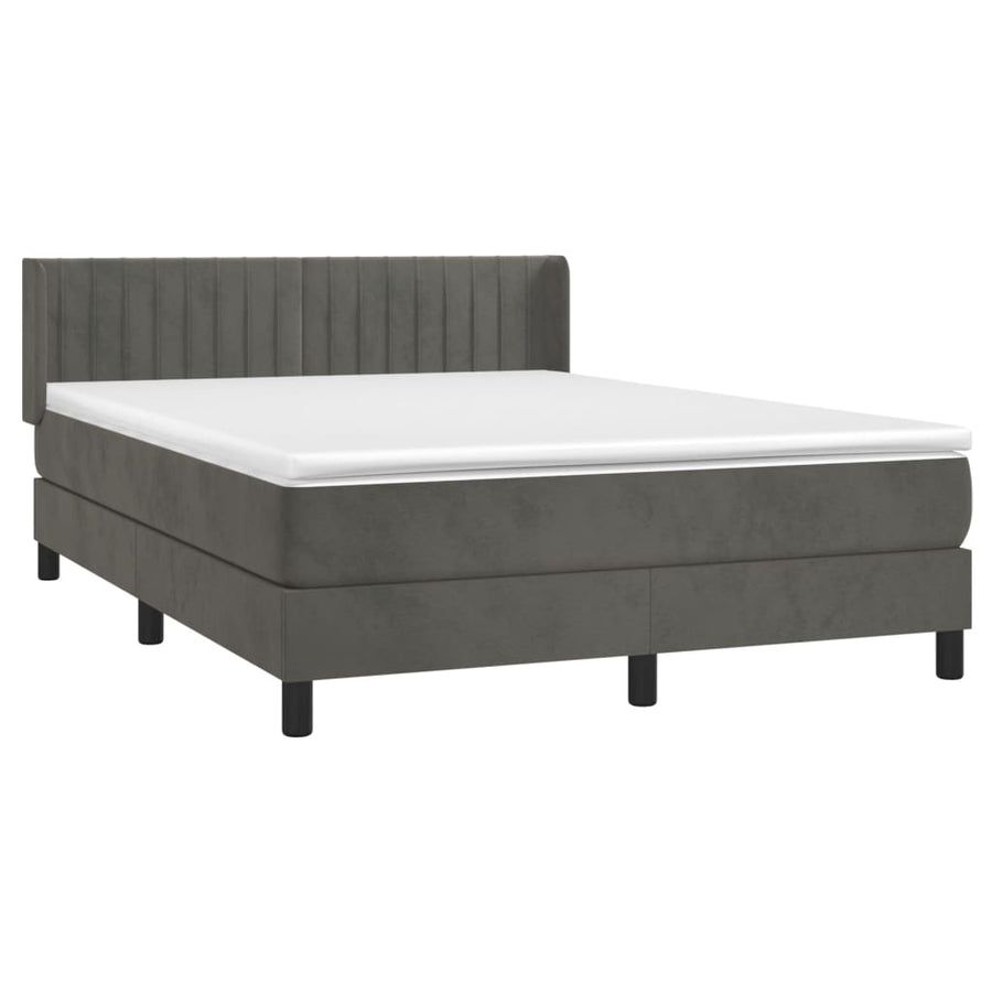 Boxspring Met Matras Fluweel Donkergrijs 140 x 190 cm Verticale strepen