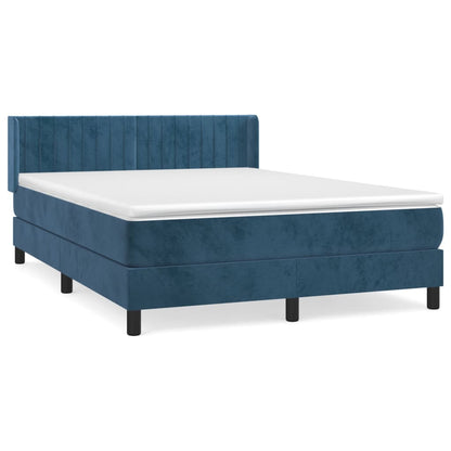 Boxspring Met Matras Fluweel Donkerblauw 140 x 190 cm Verticale strepen