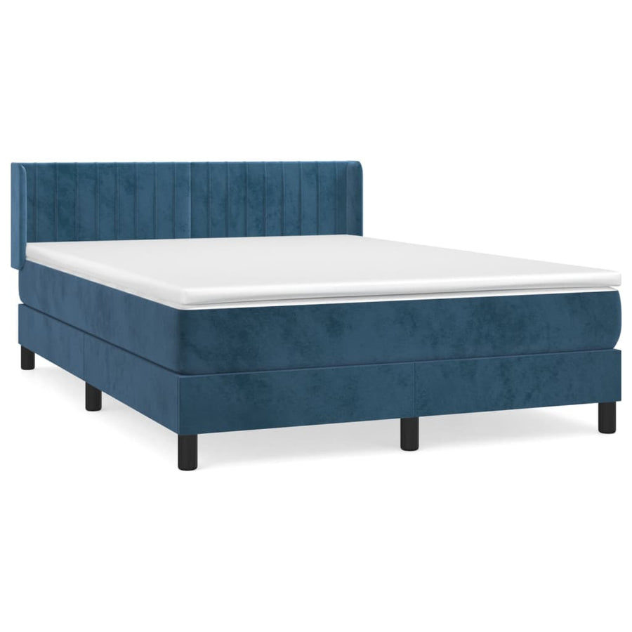 Boxspring Met Matras Fluweel Donkerblauw 140 x 190 cm Verticale strepen