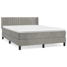 Boxspring Met Matras Fluweel Lichtgrijs 140 x 200 cm Verticale strepen