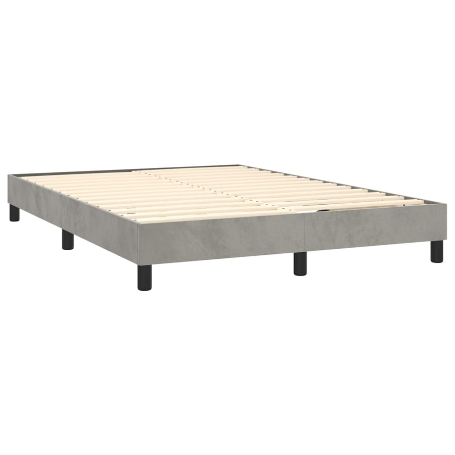 Boxspring Met Matras Fluweel Lichtgrijs 140 x 200 cm Verticale strepen