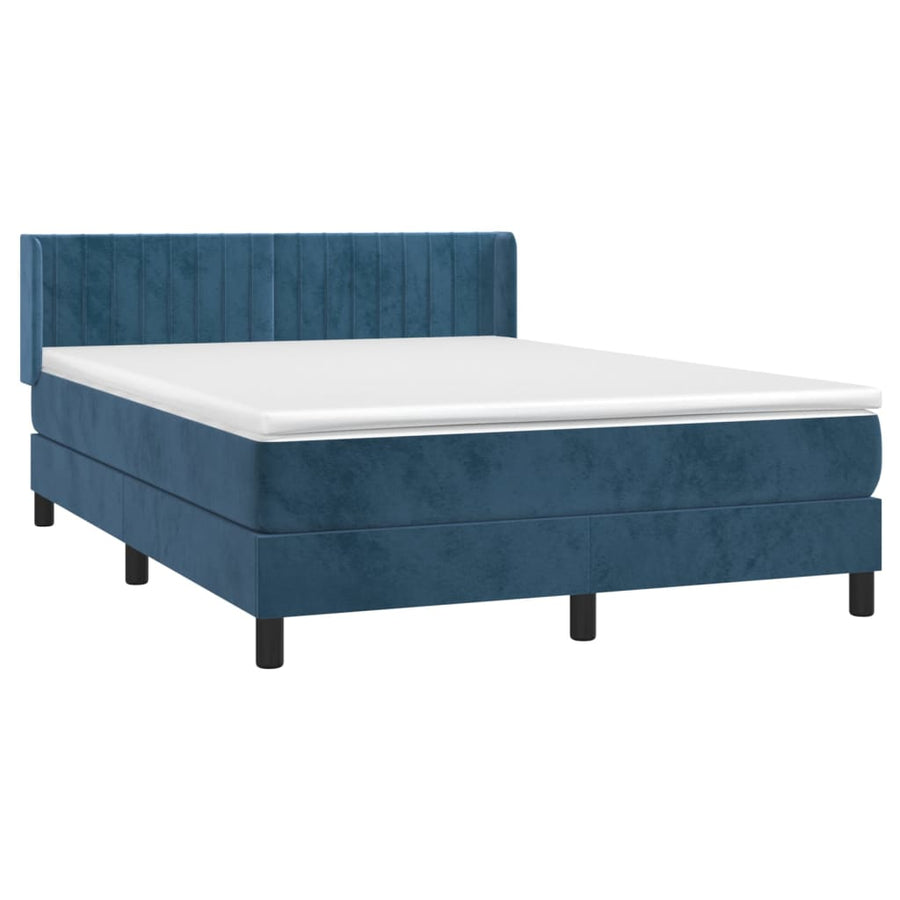 Boxspring Met Matras Fluweel Donkerblauw 140 x 200 cm Verticale strepen