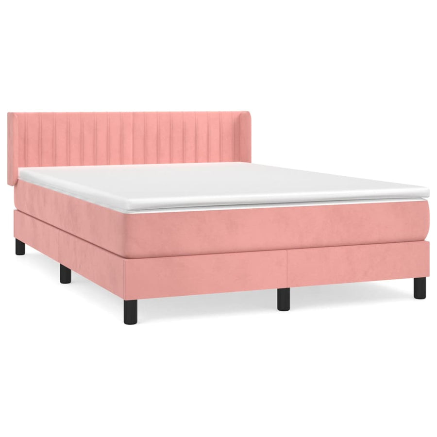 Boxspring Met Matras Fluweel Roze 140 x 200 cm Verticale strepen