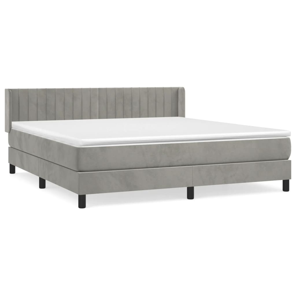 Boxspring Met Matras Fluweel Lichtgrijs 160 x 200 cm Verticale strepen