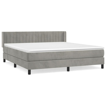 Boxspring Met Matras Fluweel Lichtgrijs 160 x 200 cm Verticale strepen