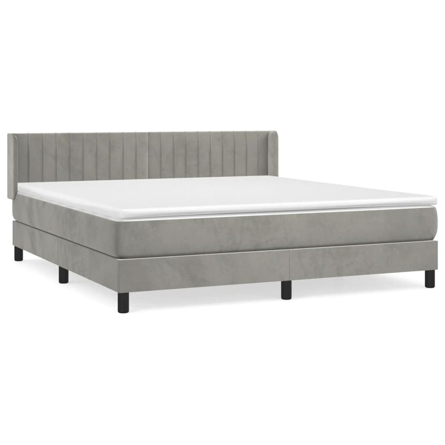 Boxspring Met Matras Fluweel Lichtgrijs 160 x 200 cm Verticale strepen