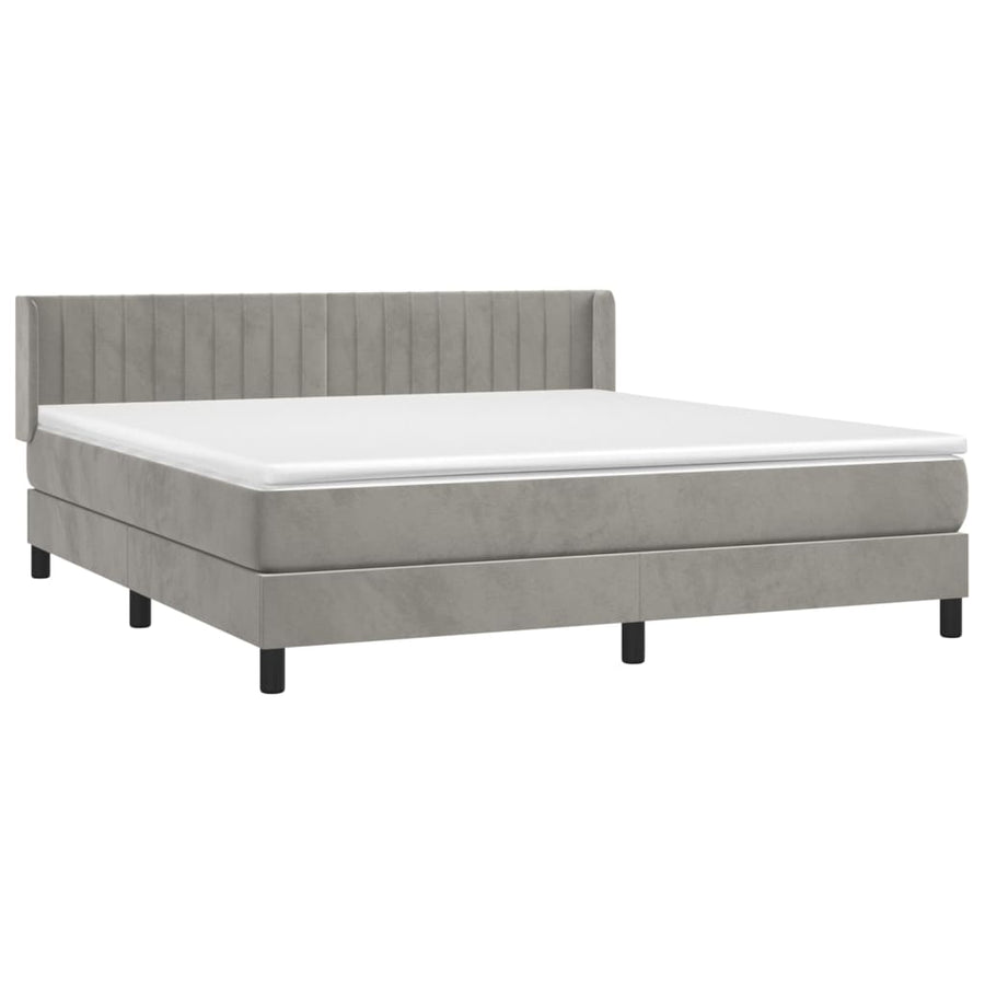 Boxspring Met Matras Fluweel Lichtgrijs 160 x 200 cm Verticale strepen