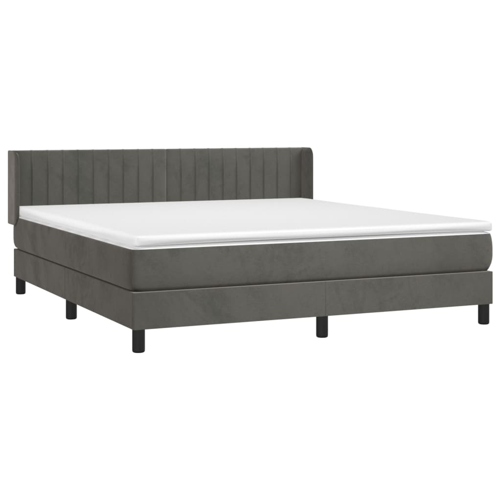 Boxspring Met Matras Fluweel Donkergrijs 160 x 200 cm Verticale strepen