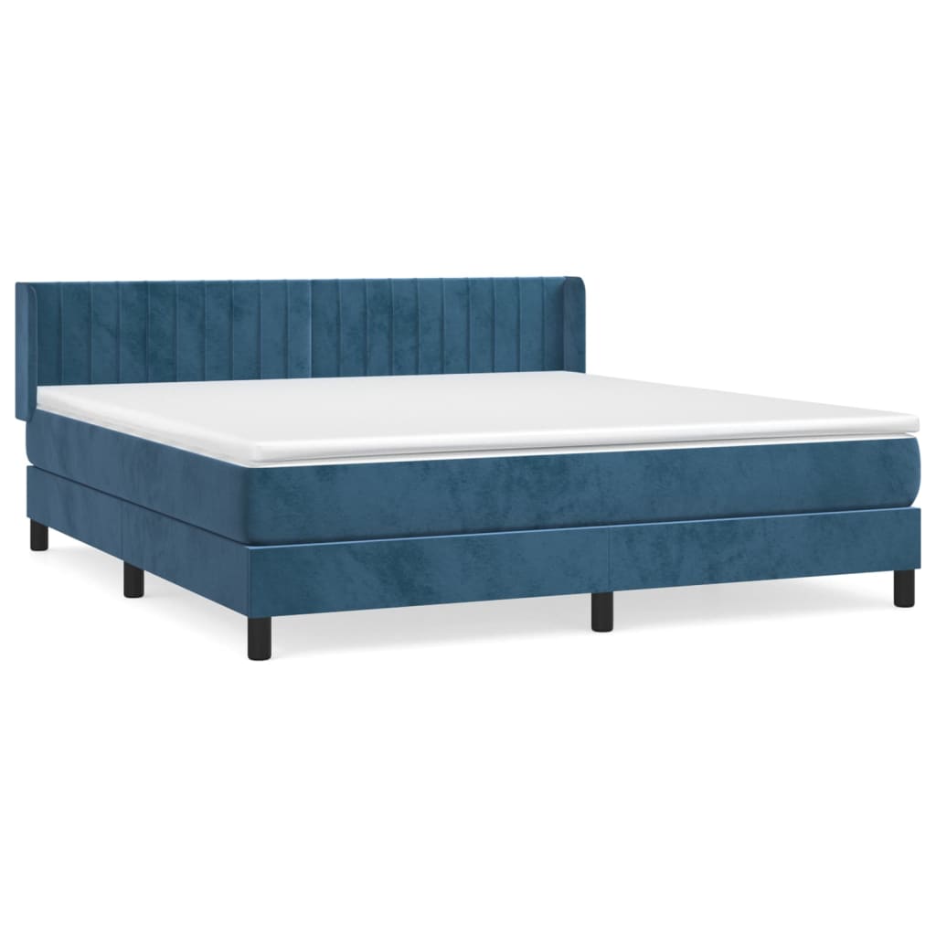 Boxspring Met Matras Fluweel Donkerblauw 160 x 200 cm Verticale strepen