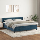 Boxspring Met Matras Fluweel Donkerblauw 160 x 200 cm Verticale strepen