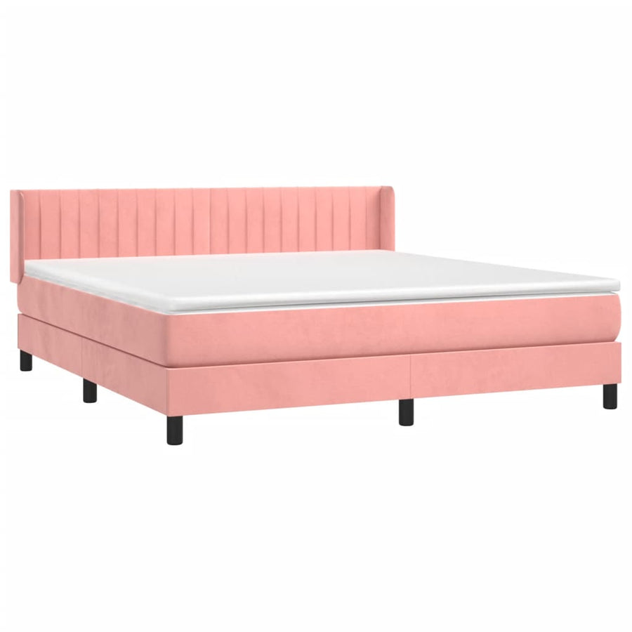 Boxspring Met Matras Fluweel Roze 160 x 200 cm Verticale strepen