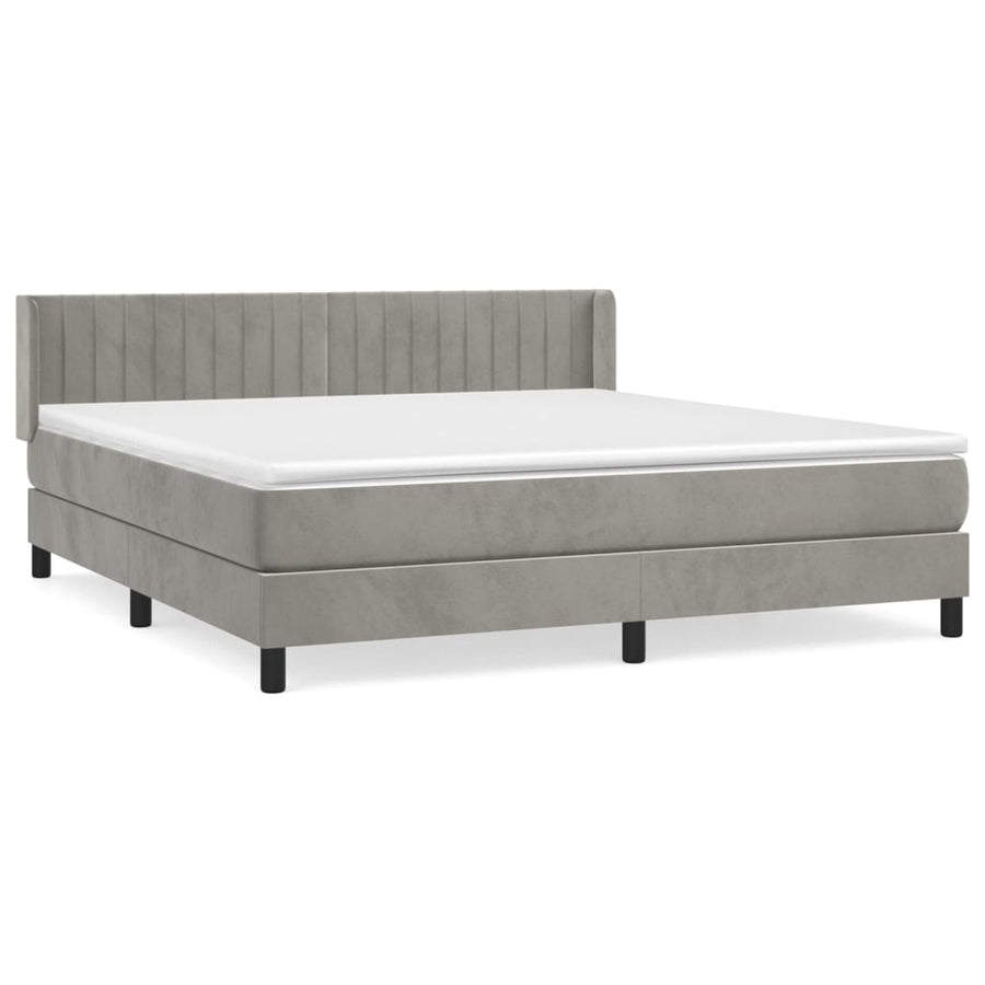 Boxspring Met Matras Fluweel Lichtgrijs 180 x 200 cm Verticale strepen